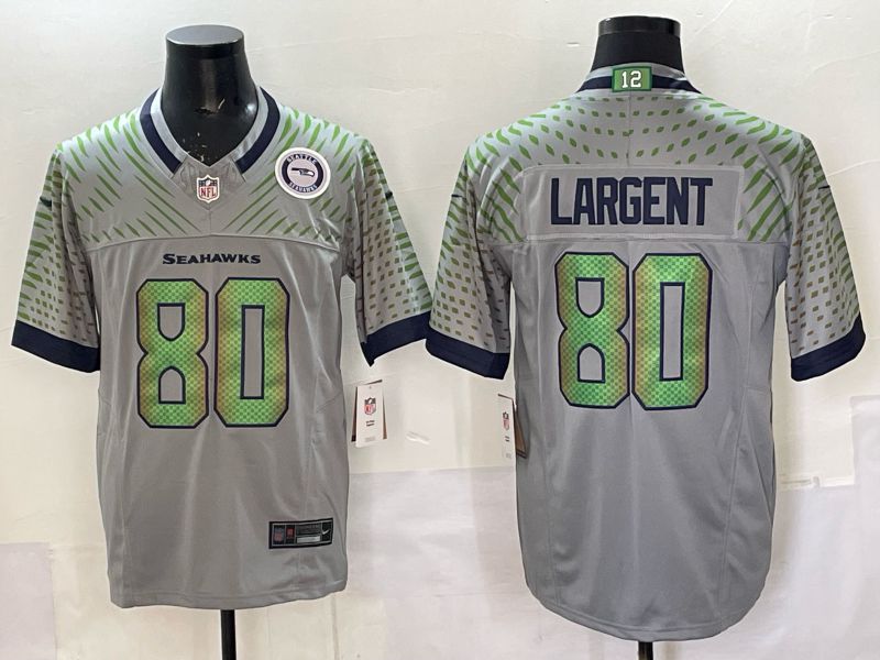 Men 2025 Seattle Seahawks #80 Largent Grey 5th generation Throwback Nike Limited NFL Jersey style 04